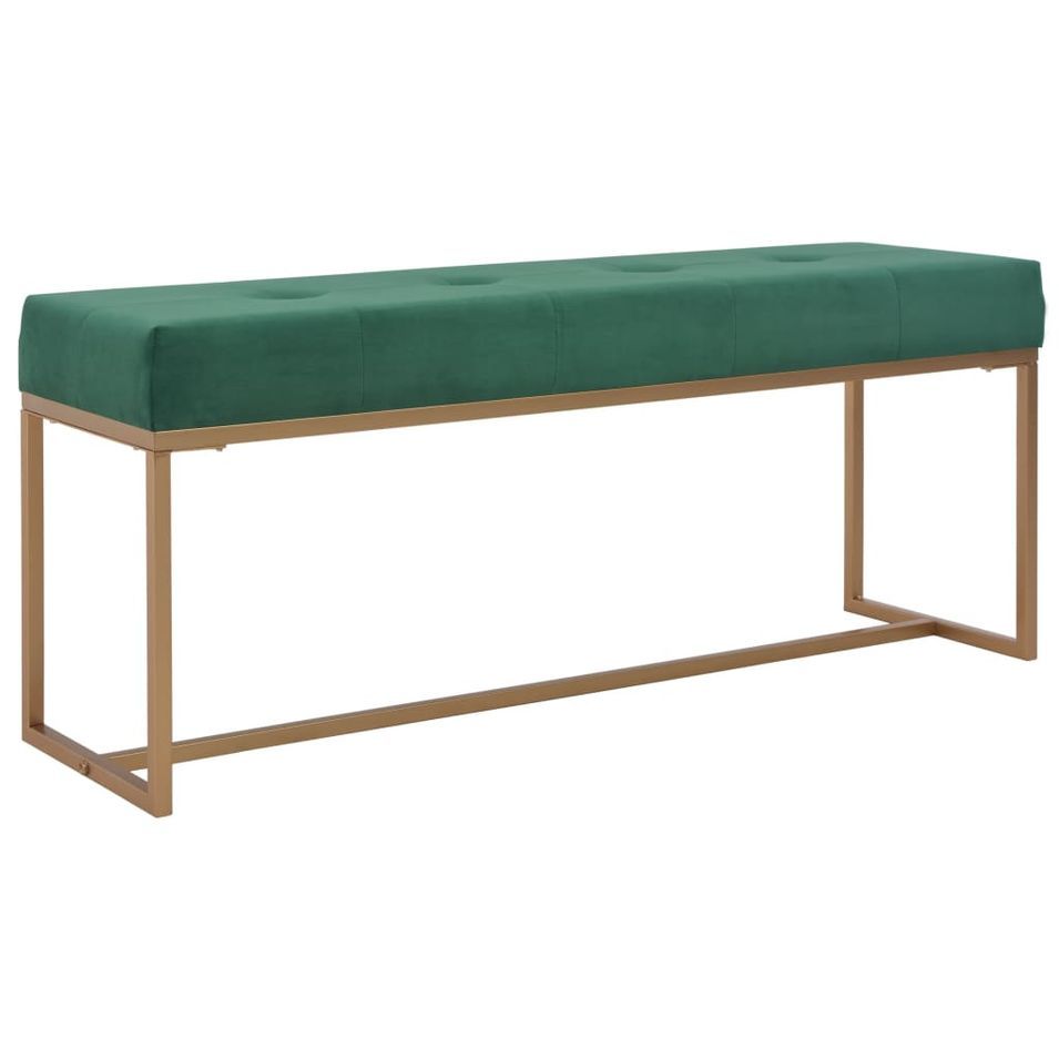 Banc moderne velours vert et pieds métal doré Kissy 120 cm - Photo n°1