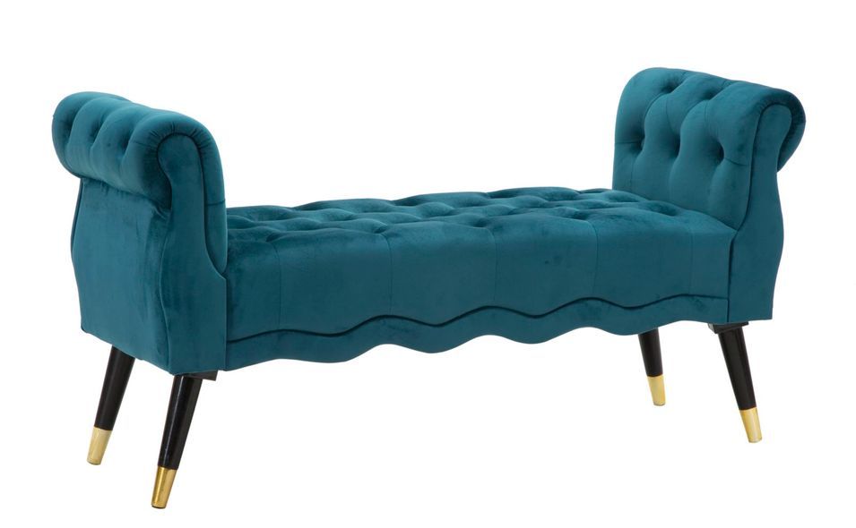 Banc Paris bleu canard velours doré design glamour - Photo n°1