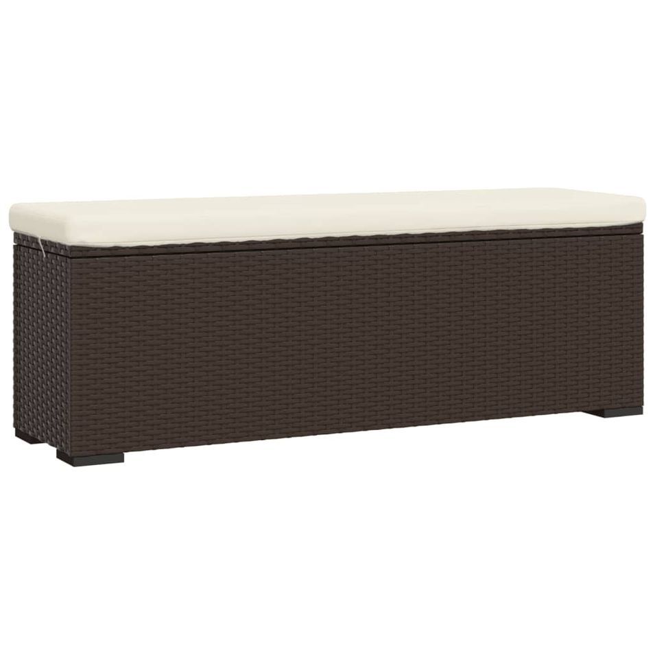 Banc pouf avec coussin marron 110x30x40 cm résine tressée - Photo n°1