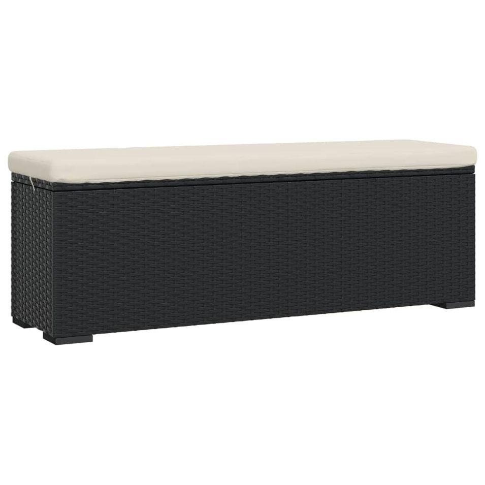 Banc pouf avec coussin noir 110x30x40 cm résine tressée - Photo n°1