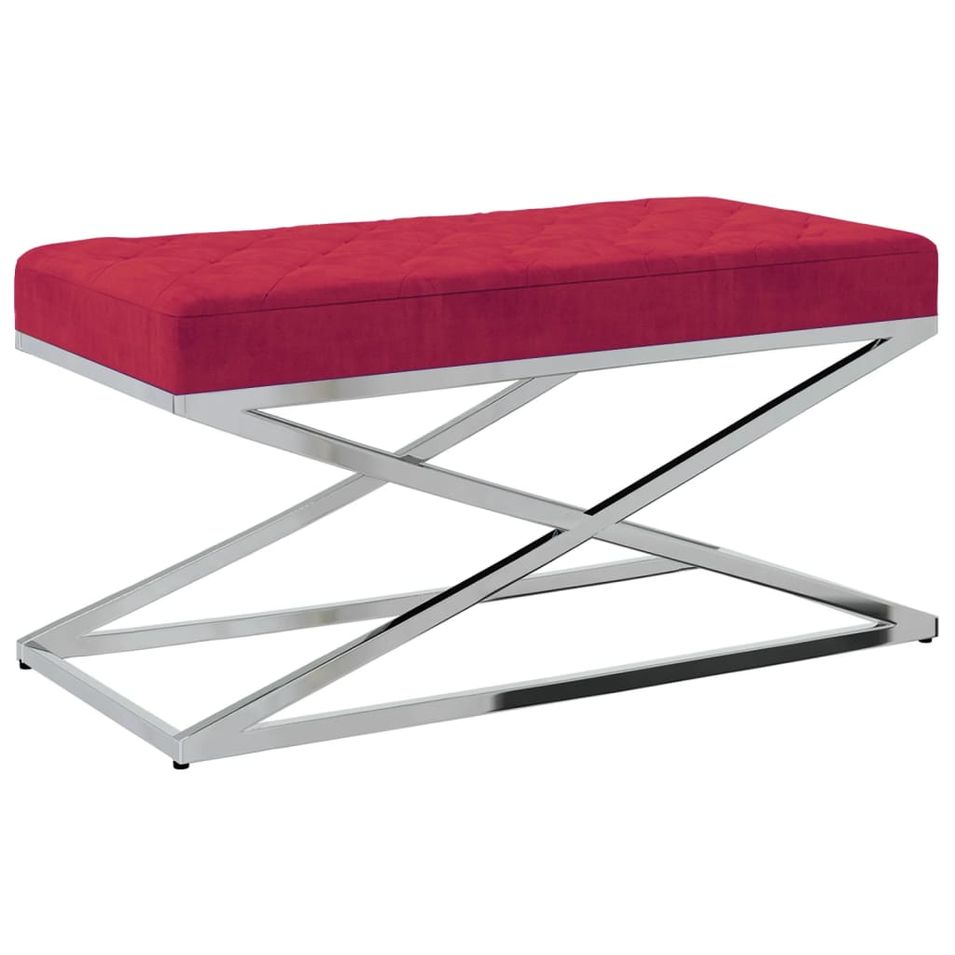 Banc Rouge bordeaux Velours et acier inoxydable - Photo n°1