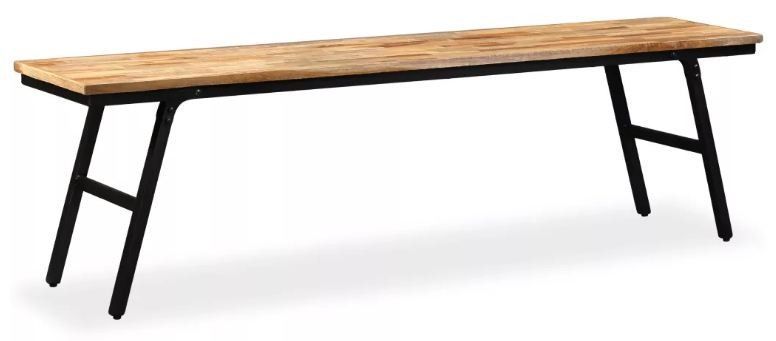 Banc teck massif clair et pieds acier noir Boakou 160 cm - Photo n°1