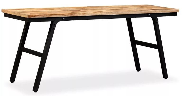 Banc teck massif clair et pieds métal noir Aqua 110 cm - Photo n°1