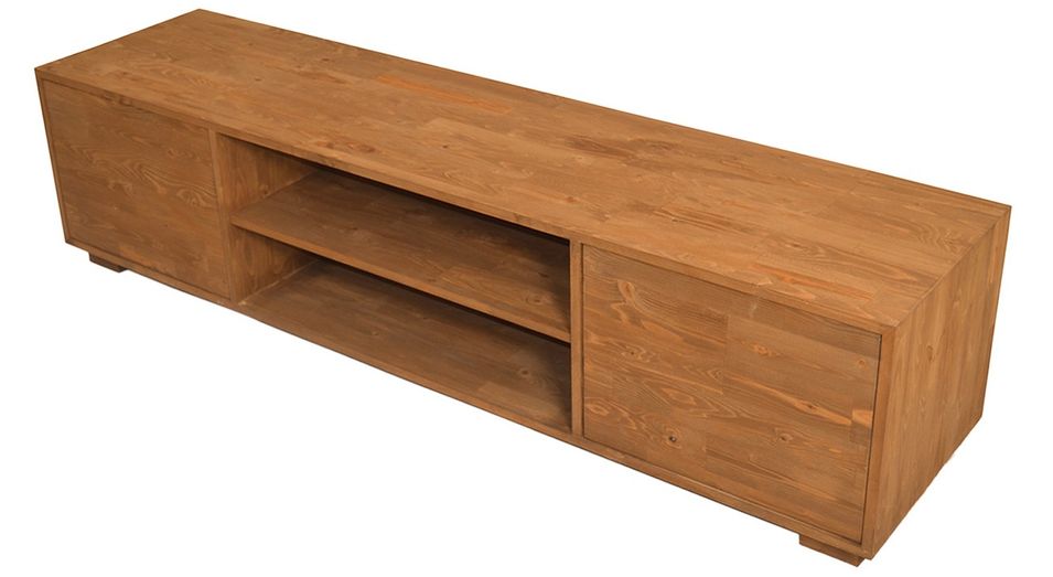 Banc TV bois massif de Pin miel vernis mat Kirel 160 cm - Photo n°1