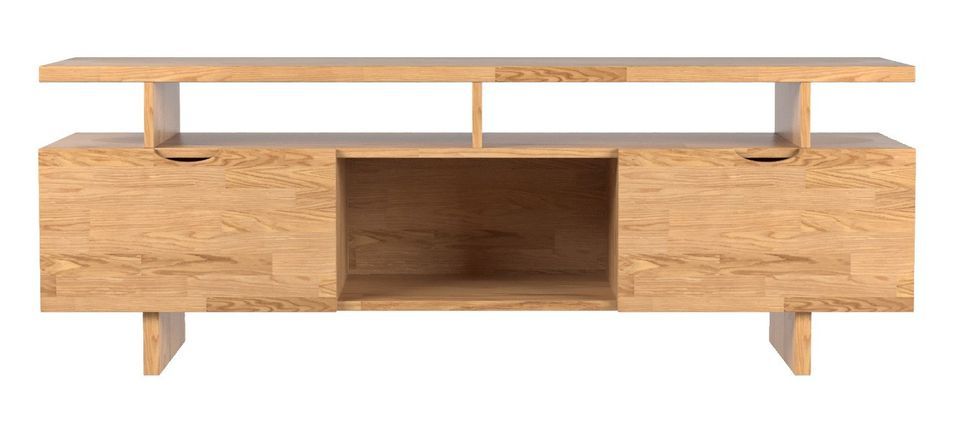 Meuble TV bois Pin massif clair vernis mat Barkola 160 cm - Photo n°1