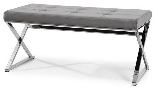 Banquette art déco velours gris pieds métal argent Styléto - Photo n°1