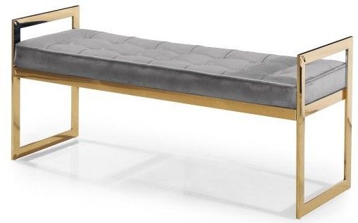 Banquette art déco velours gris pieds métal doré Duty - Photo n°1