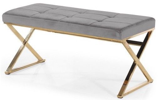 Banquette art déco velours gris pieds métal doré Styléto - Photo n°1