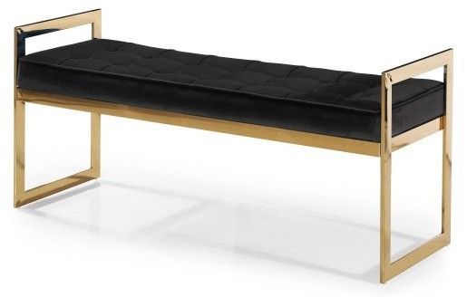 Banquette art déco velours noir pieds métal doré Duty - Photo n°1