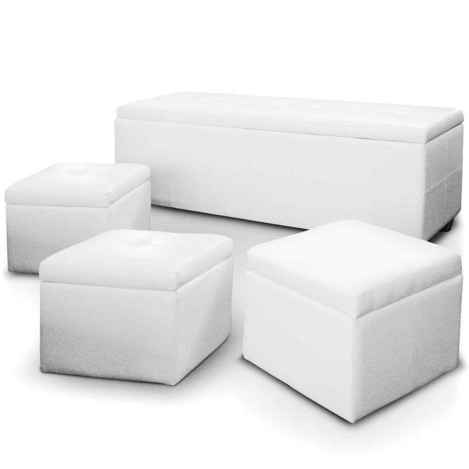 Banquette blanche avec 3 poufs Kenzo - Photo n°1