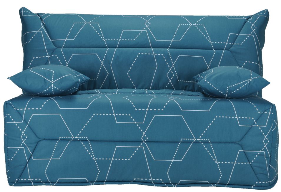 Banquette BZ 140x190 cm tissu graphique bleu matelas 12 cm City essentiel - Photo n°1