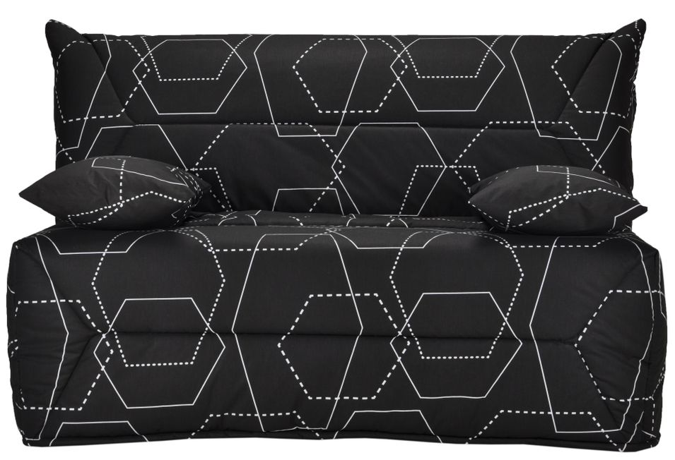 Banquette BZ 140x190 cm tissu graphique noir matelas 12 cm City essentiel - Photo n°1