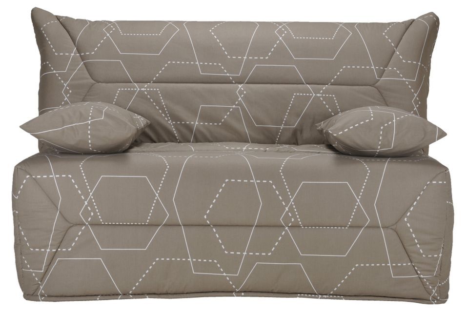Banquette BZ 140x190 cm tissu graphique taupe matelas 12 cm City essentiel - Photo n°1
