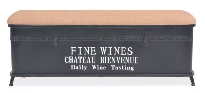 Banquette coffre assise lin et métal noir Tounia - Photo n°1