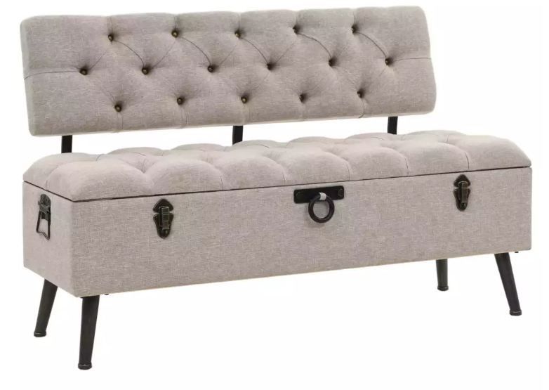Banquette coffre capitonnée tissu beige et pieds métal noir Palawa 121 cm - Photo n°1