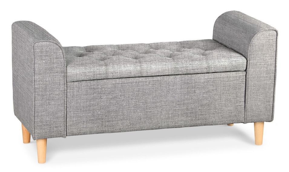 Banquette coffre capitonnée tissu gris foncé Micke 114 cm - Photo n°1
