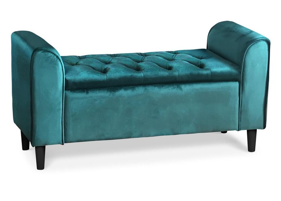 Banquette coffre capitonnée velours vert Micke 114 cm - Photo n°1