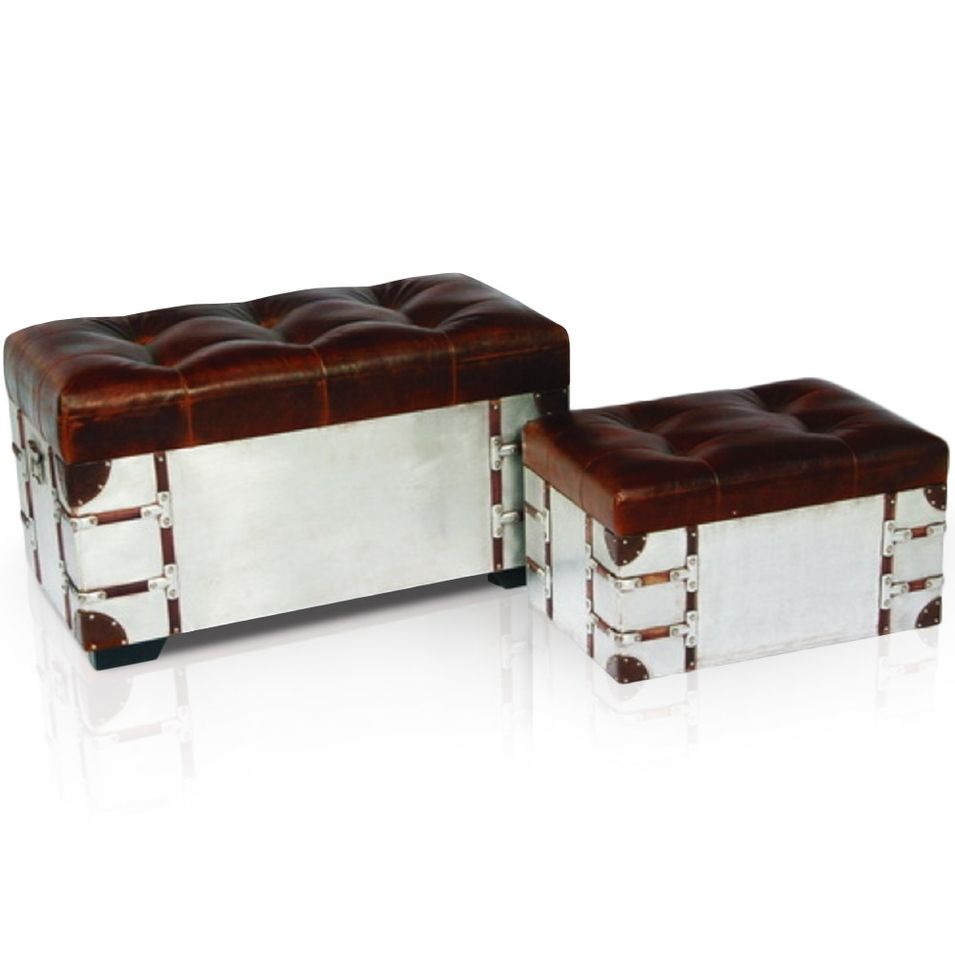Banquette coffre et pouf métal et simili Marron Retro - Photo n°1