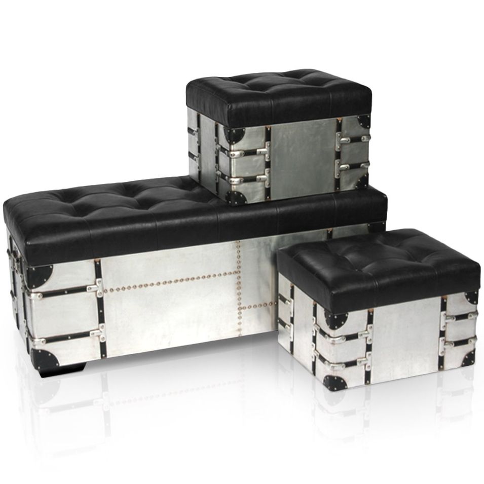 Banquette coffre et poufs métal et simili Noir Retro XL - Photo n°1