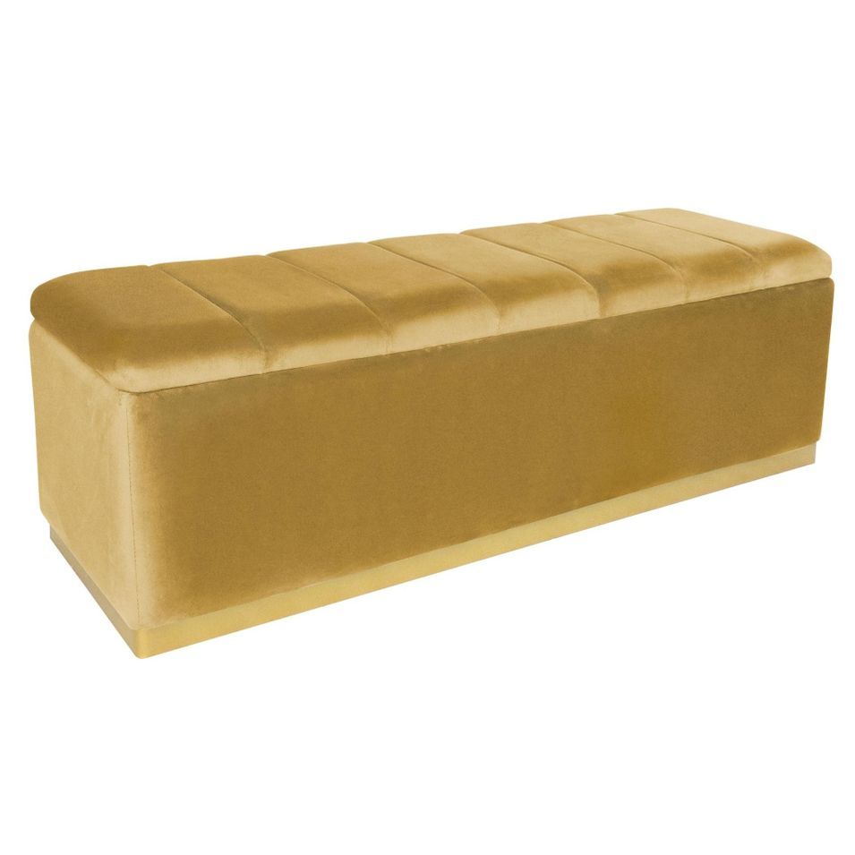 Banquette coffre velours jaune ocre et pied métal doré Enya - Photo n°1