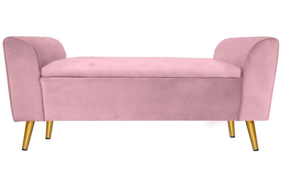 Banquette coffre velours rose et pieds métal doré Micke 114 cm - Photo n°1