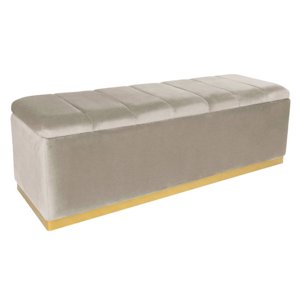 Banquette coffre velours taupe et pied métal doré Enya - Photo n°1