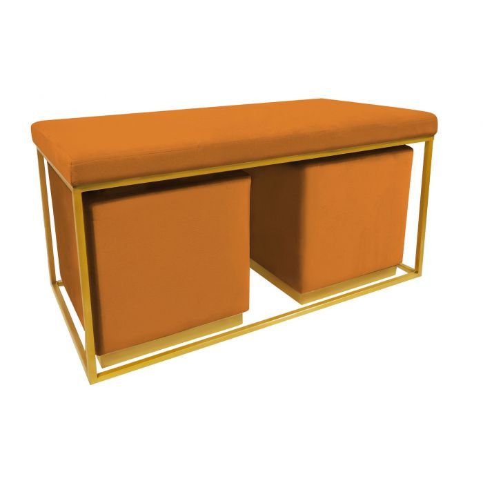 Banquette et poufs velours orange et métal doré Ismael - Photo n°1