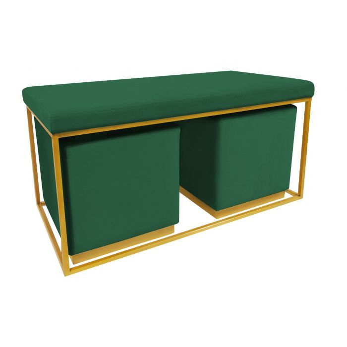 Banquette et poufs velours vert et métal doré Ismael - Photo n°1
