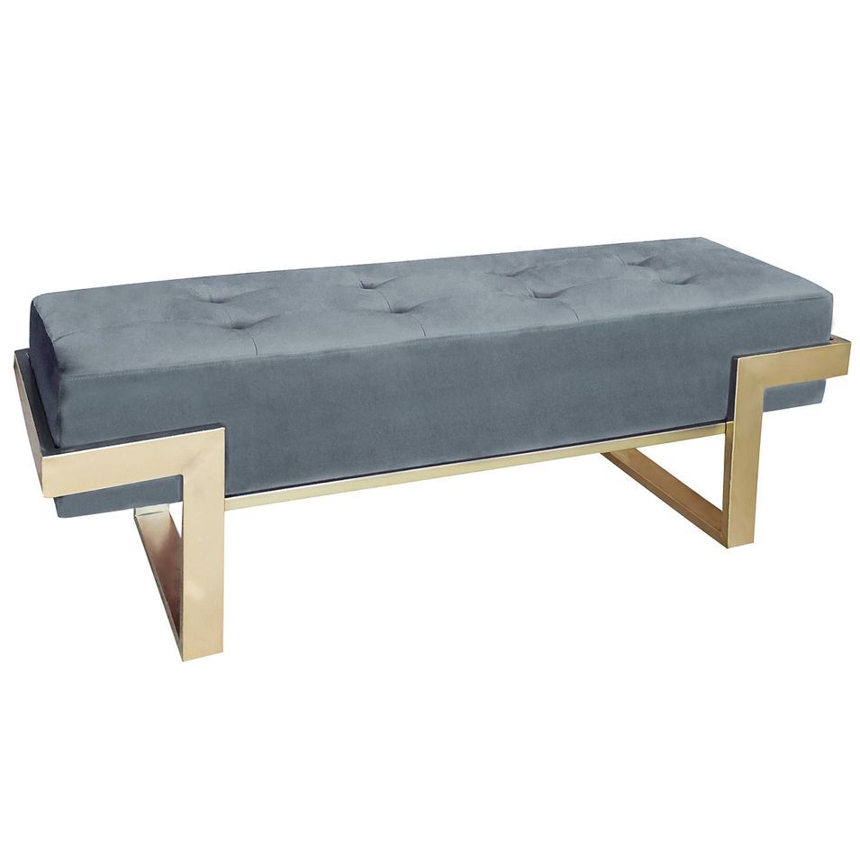 Banquette velours argenté et pieds métal doré Tanina - Photo n°1