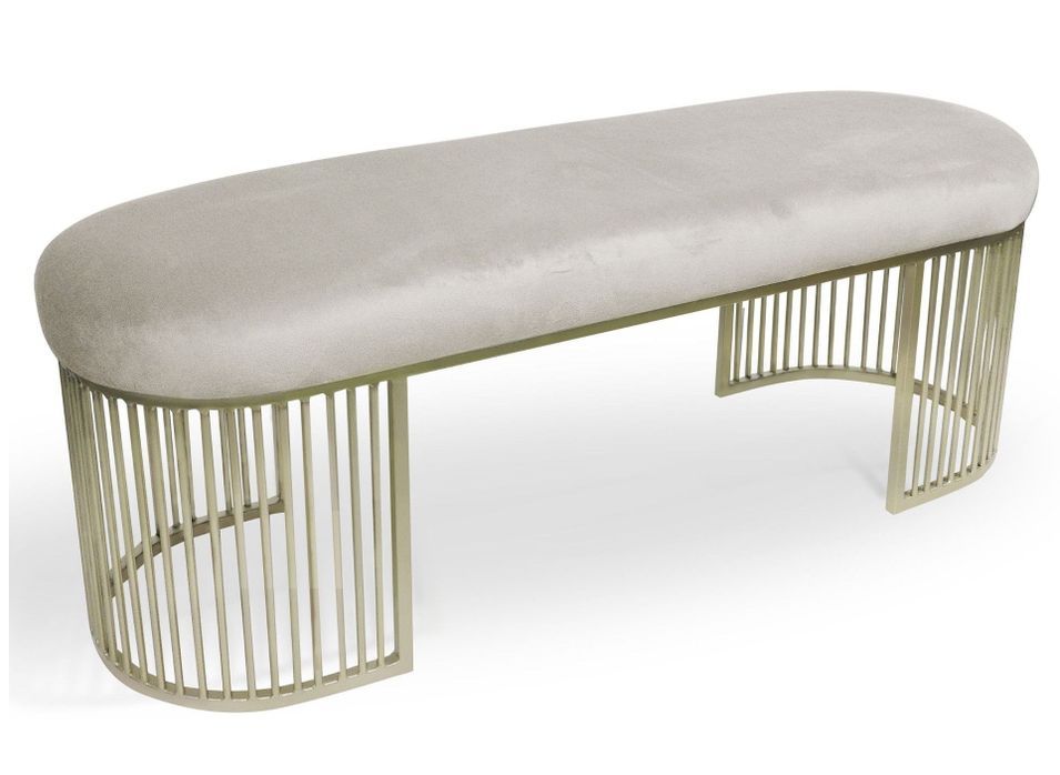 Banquette velours beige et pieds métal doré Melor - Photo n°1