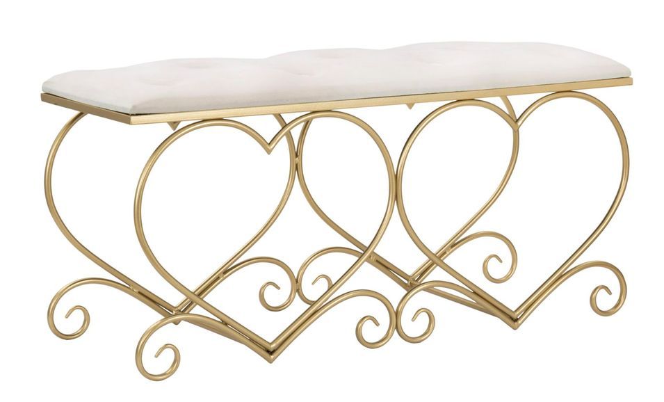 Banquette velours crème pieds métal doré design Heart - Photo n°1