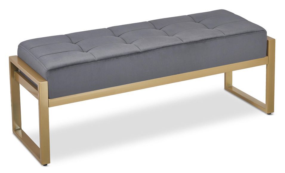 Banquette velours gris et pieds métal doré Tomas - Photo n°1