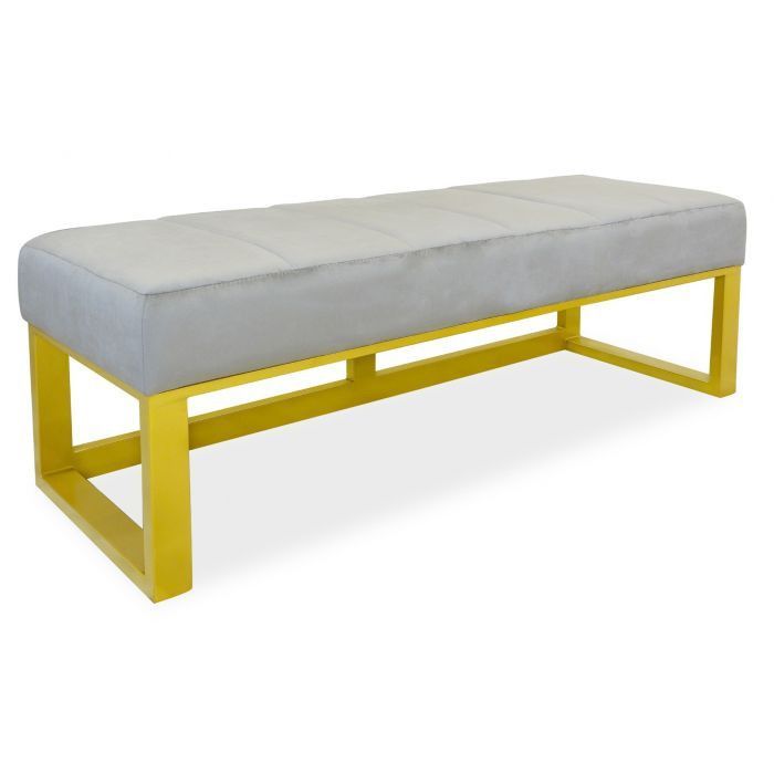 Banquette velours gris et pieds métal doré Natley - Photo n°1