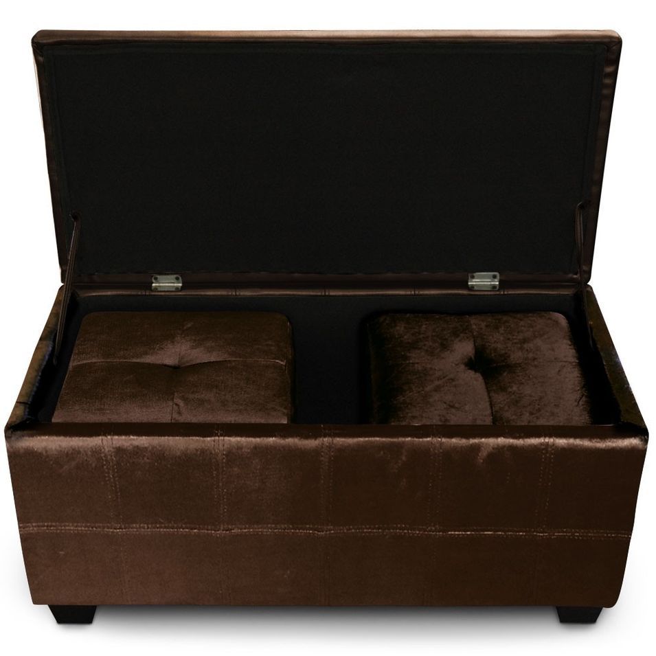 Banquette velours marron et 2 poufs Kenzo - Photo n°1