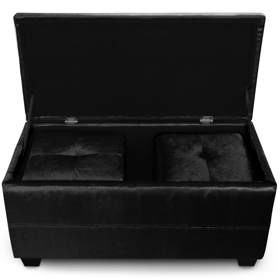 Banquette velours noir et 2 poufs Kenzo - Photo n°1
