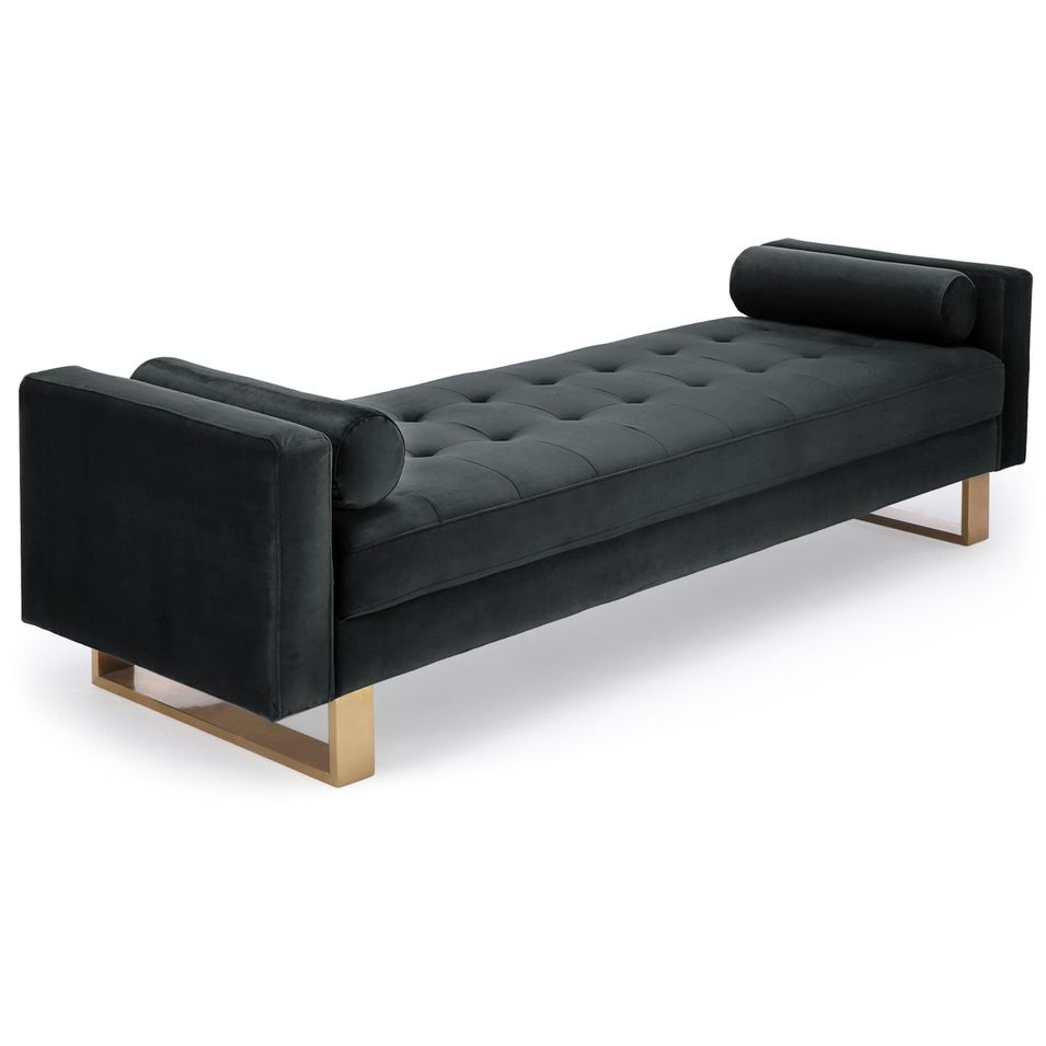 Banquette velours noir et pieds métal doré Lisha - Photo n°1