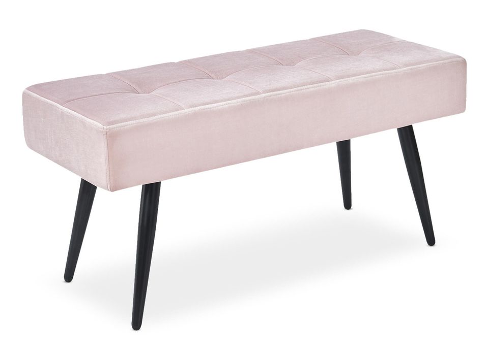 Banquette velours rose et pieds bois massif noir Venyl 90 cm - Photo n°1