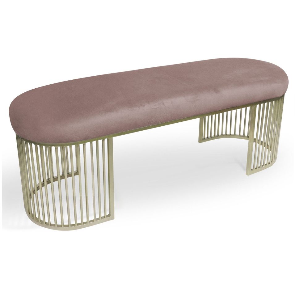 Banquette velours rose et pieds métal doré Melor - Photo n°1