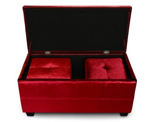 Banquette velours rouge et 2 poufs Kenzo - Photo n°1