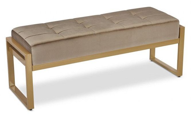 Banquette velours taupe et pieds métal doré Tomas - Photo n°1
