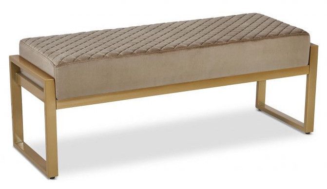 Banquette velours taupe et pieds métal doré Masson - Photo n°1