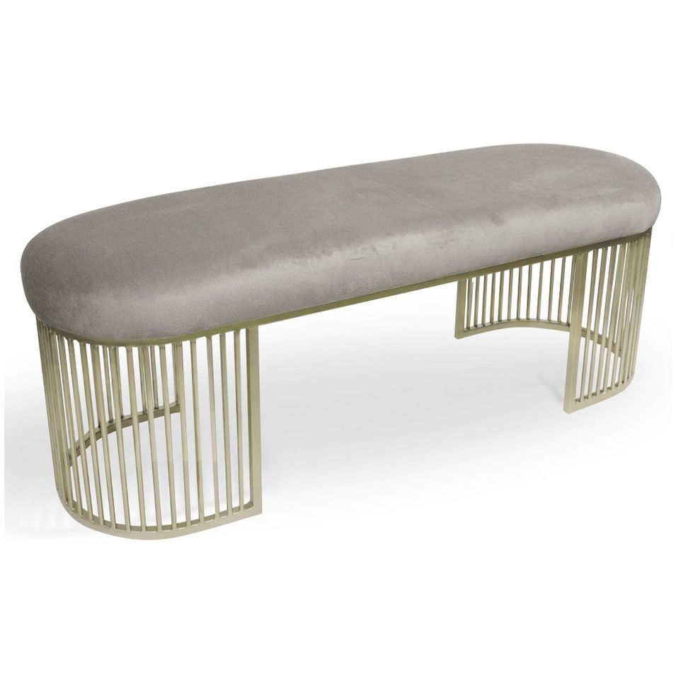 Banquette velours taupe et pieds métal doré Melor - Photo n°1