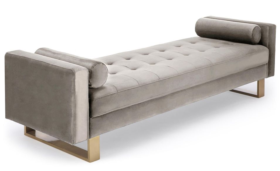 Banquette velours taupe et pieds métal doré Lisha - Photo n°1