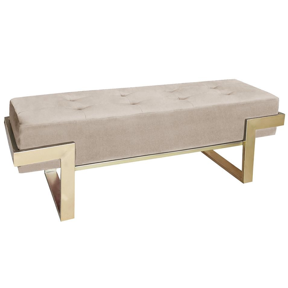 Banquette velours taupe et pieds métal doré Tanina - Photo n°1