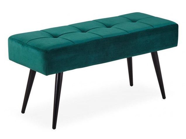 Banquette velours vert et pieds bois massif noir Venyl 90 cm - Photo n°1