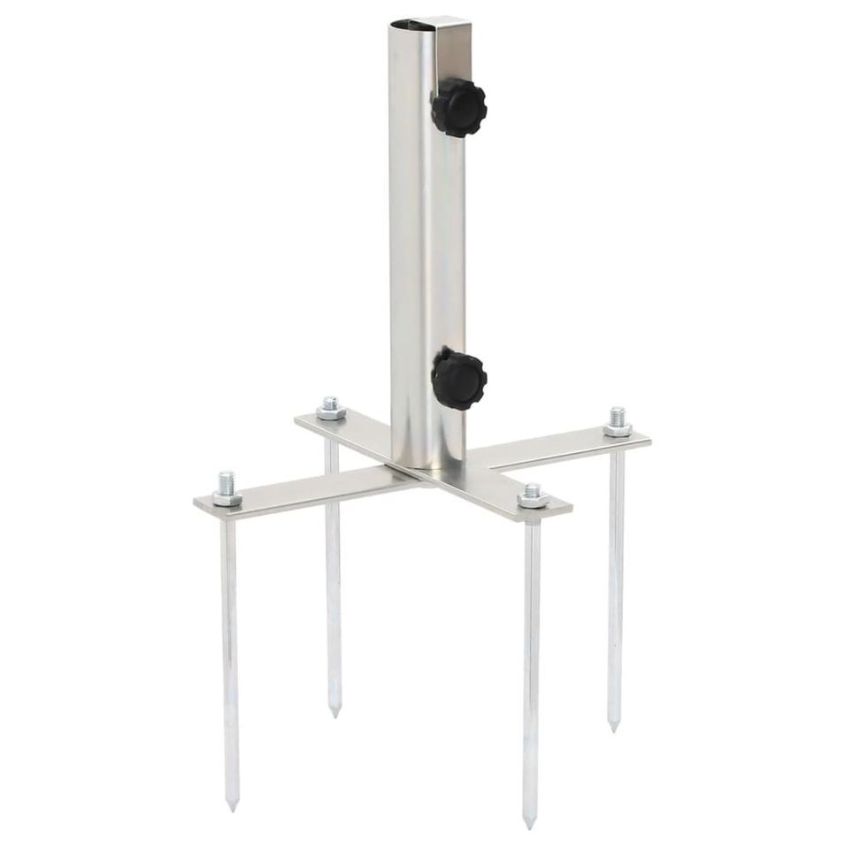 Base de parasol avec piquets de sol Ø32-48 mm argenté acier - Photo n°1