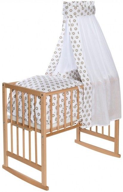 Berceau hêtre massif clair laqué Bario Circle star beige - Photo n°1