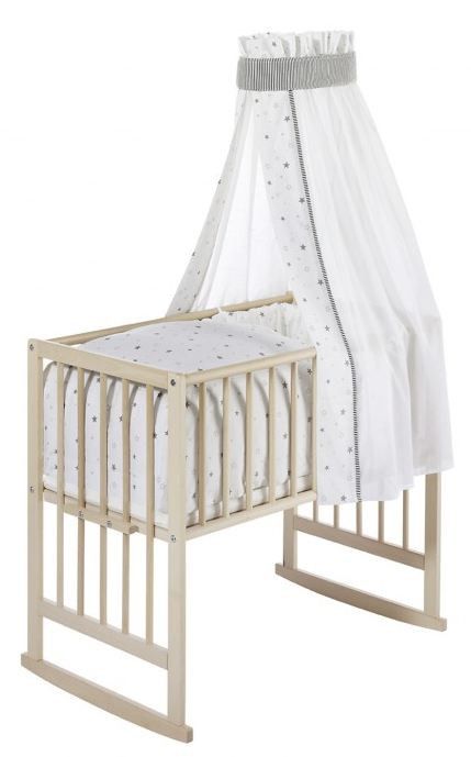 Berceau hêtre massif clair laqué Bario Petites étoiles grises - Photo n°1