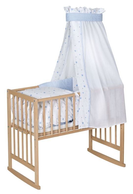 Berceau hêtre massif clair laqué Bario Petits coeurs bleus - Photo n°1