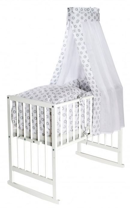 Berceau hêtre massif laqué blanc Bario Circle star gris - Photo n°1